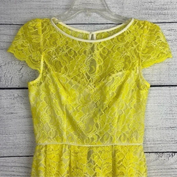Abs Allen Schwartz Yellow Spring Summer Lace Garden Party Dress Size 2 - Picture 3 of 10